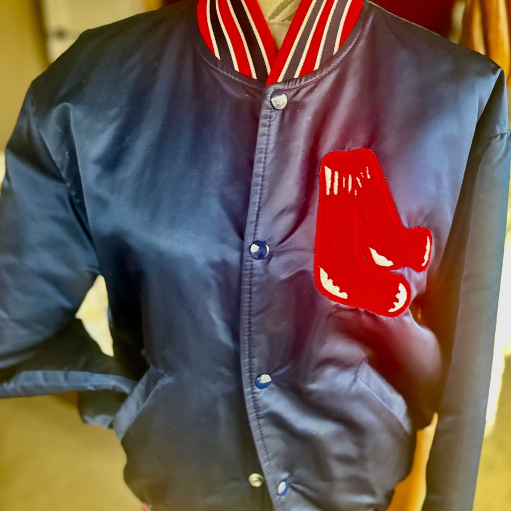 STARTER Dark Blue Bomber Jacket with Red Accents